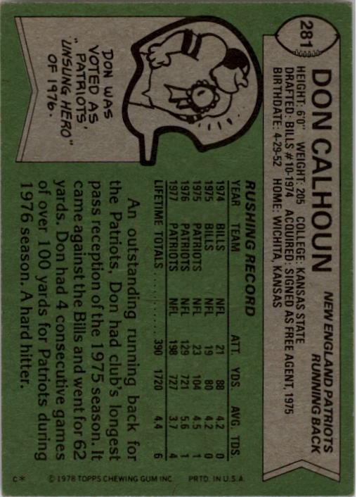 1978 Topps #281 Don Calhoun back image
