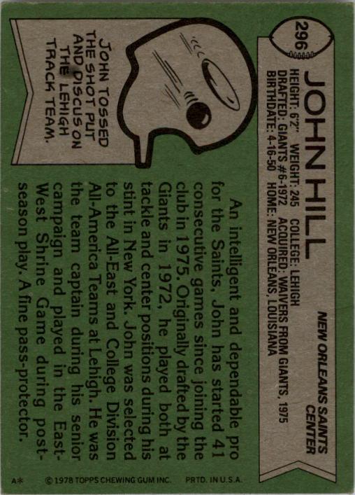 1978 Topps #296 John Hill back image
