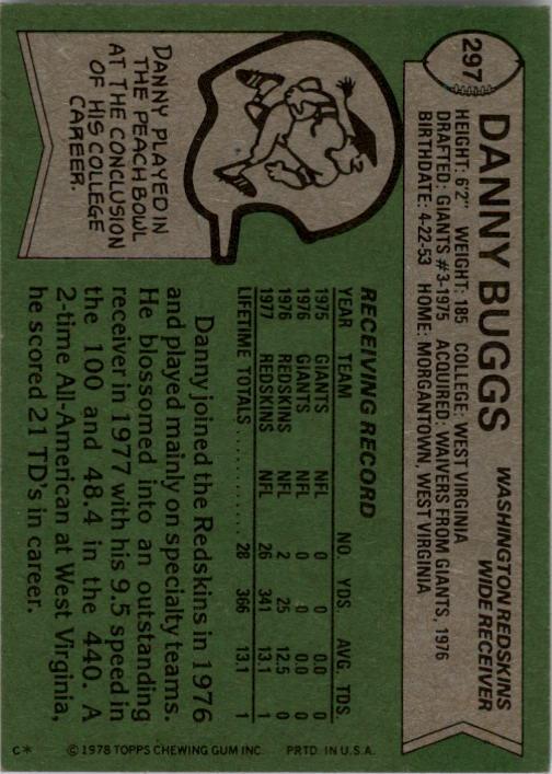 1978 Topps #297 Danny Buggs RC back image