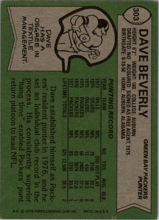 1978 Topps #303 Dave Beverly back image