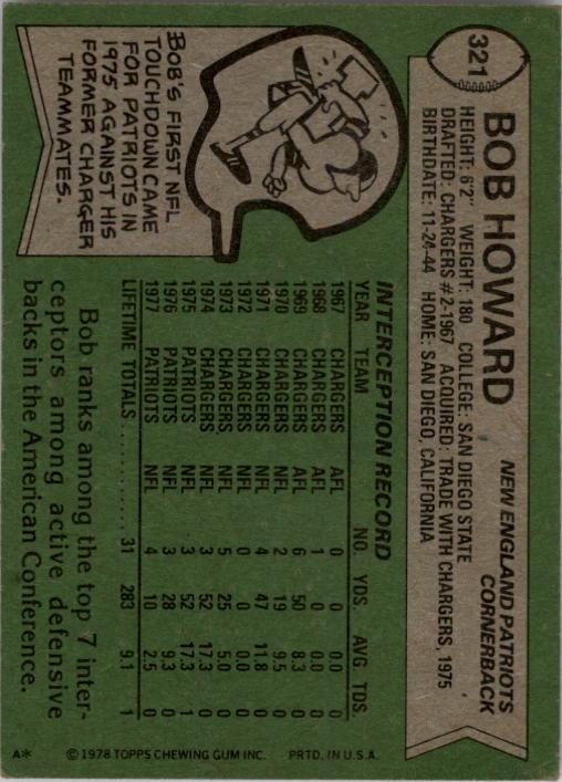 1978 Topps #321 Bob Howard back image