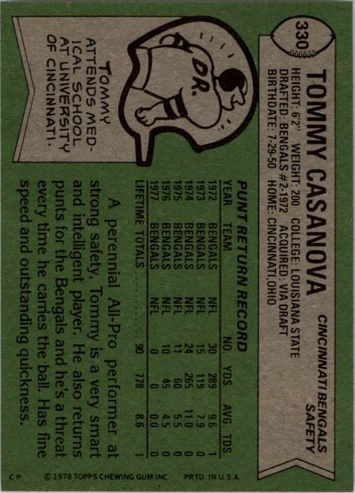 1978 Topps #330 Tommy Casanova back image