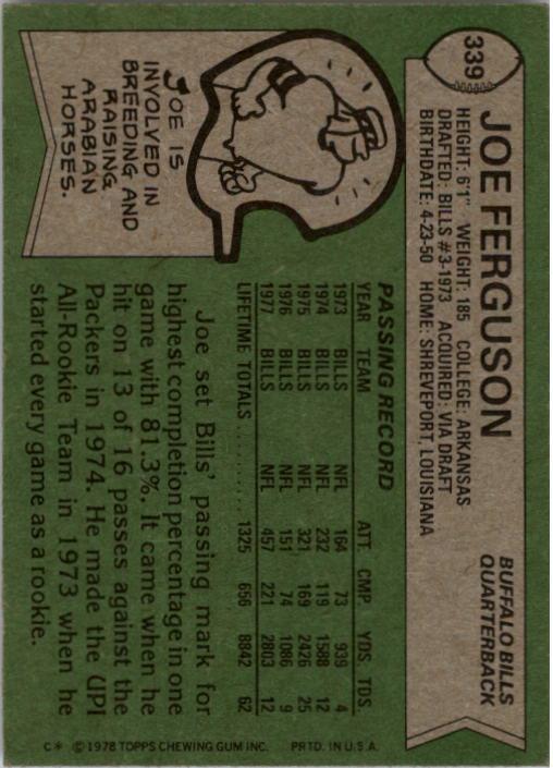 1978 Topps #339 Joe Ferguson back image