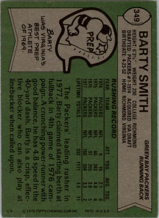 1978 Topps #349 Barty Smith back image
