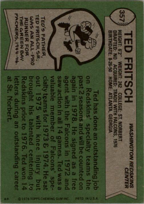 1978 Topps #357 Ted Fritsch Jr. back image