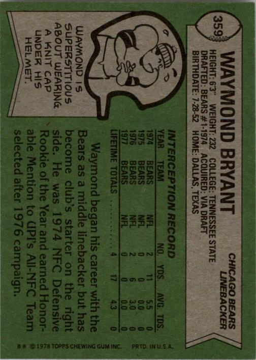 1978 Topps #359 Waymond Bryant back image