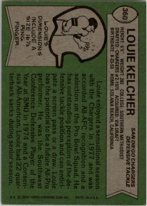 1978 Topps #360 Louie Kelcher RC back image
