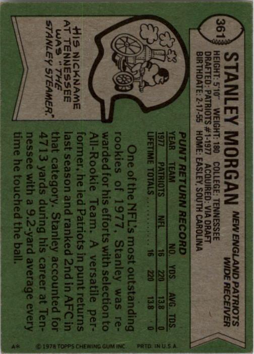 1978 Topps #361 Stanley Morgan RC back image