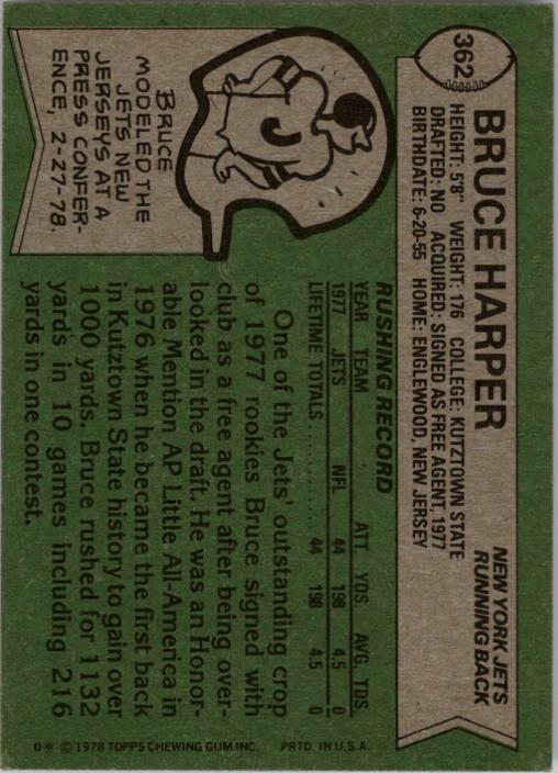 1978 Topps #362 Bruce Harper RC back image