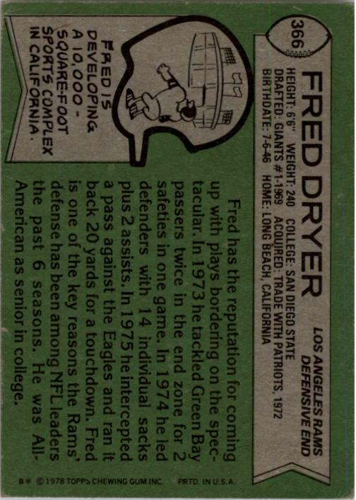1978 Topps #366 Fred Dryer back image