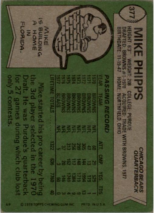 1978 Topps #377 Mike Phipps back image