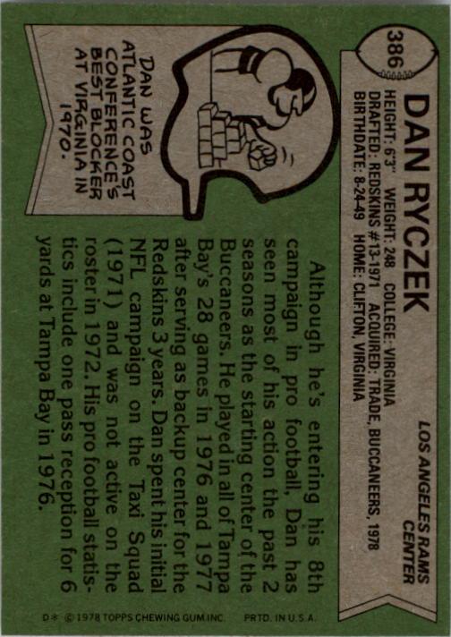1978 Topps #386 Dan Ryczek back image
