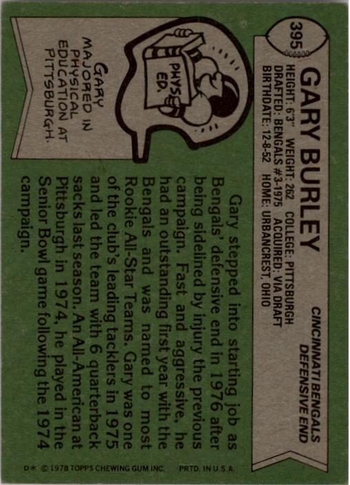 1978 Topps #395 Gary Burley RC back image