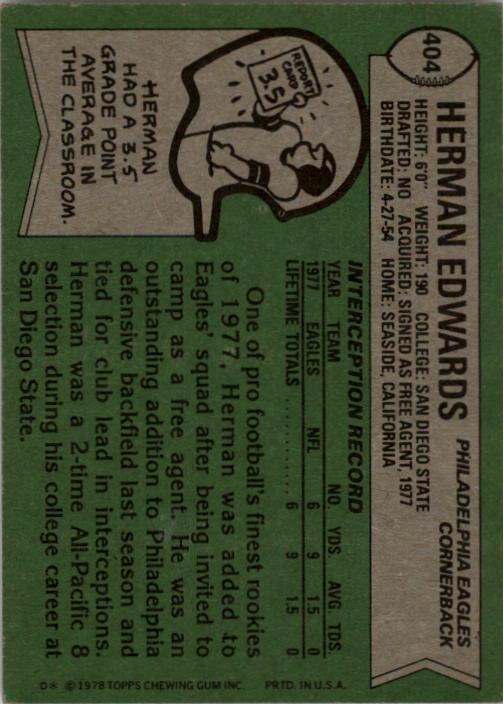 1978 Topps #404 Herman Edwards RC back image