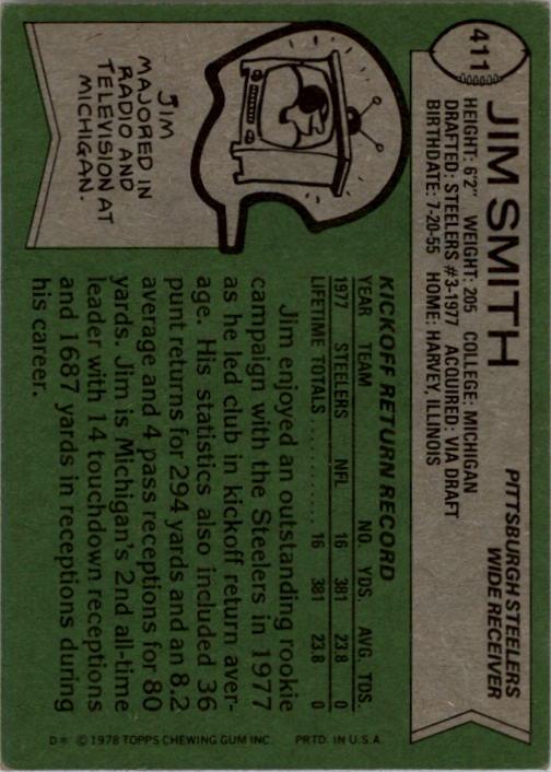 1978 Topps #411 Jim Smith RC back image
