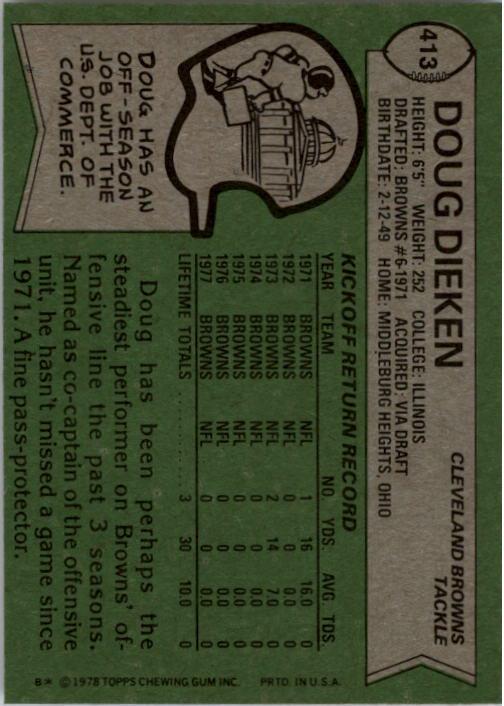 1978 Topps #413 Doug Dieken back image