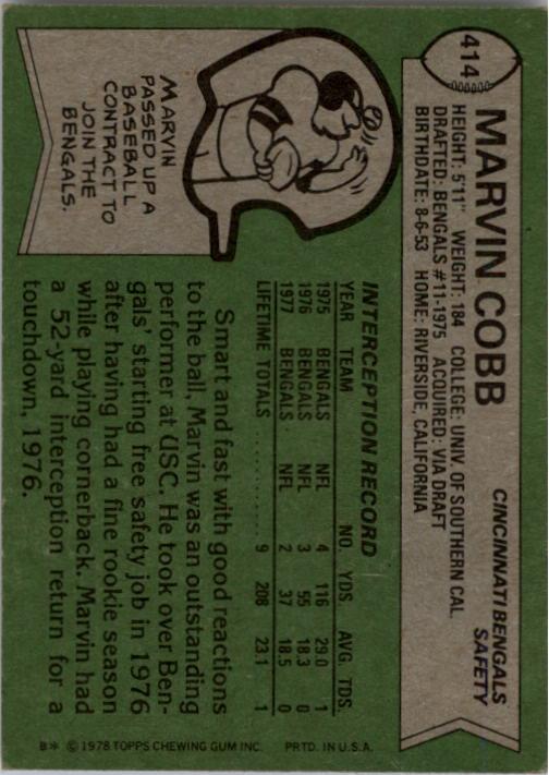 1978 Topps #414 Marvin Cobb back image