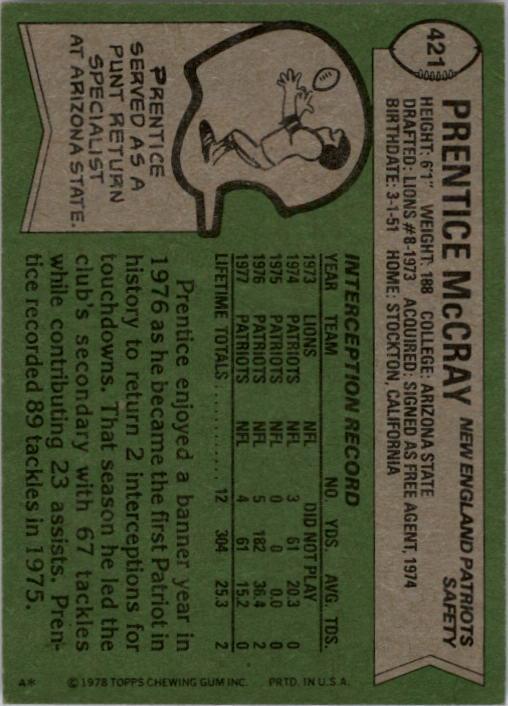 1978 Topps #421 Prentice McCray back image