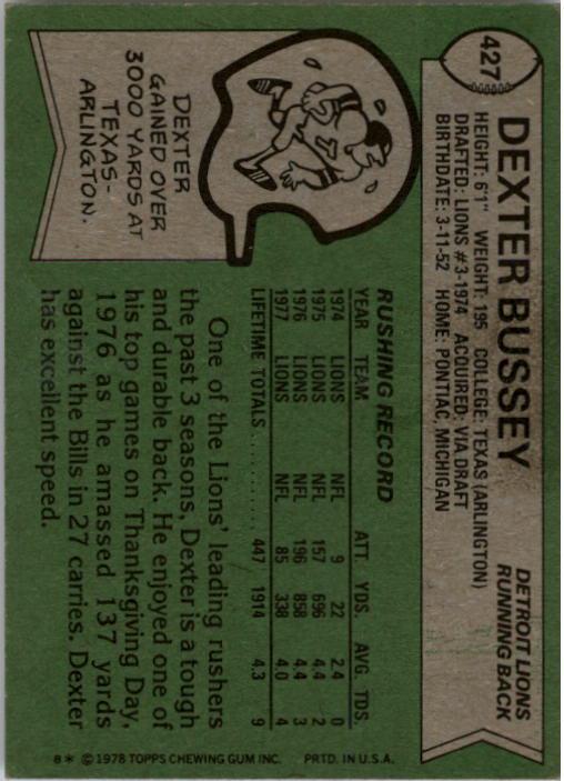1978 Topps #427 Dexter Bussey back image