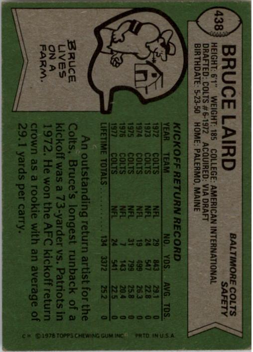 1978 Topps #438 Bruce Laird back image
