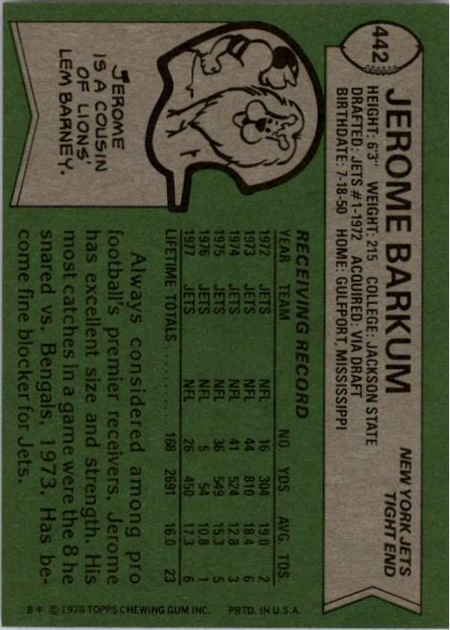1978 Topps #442 Jerome Barkum back image