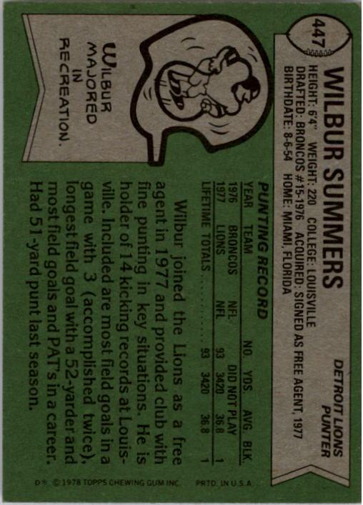 1978 Topps #447 Wilbur Summers RC back image