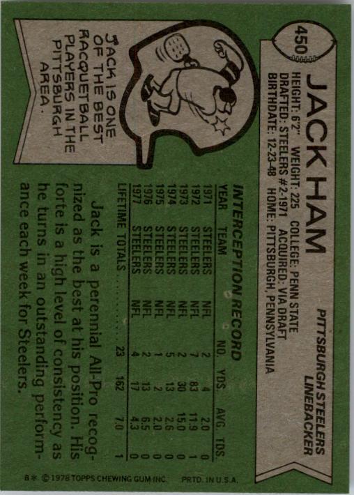1978 Topps #450 Jack Ham AP back image