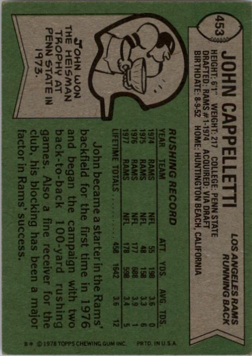 1978 Topps #453 John Cappelletti back image