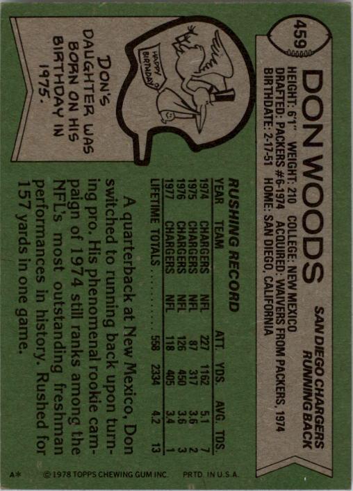 1978 Topps #459 Don Woods back image
