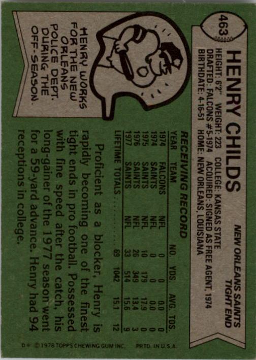 1978 Topps #463 Henry Childs back image