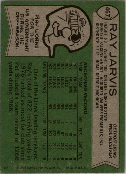 1978 Topps #467 Ray Jarvis back image