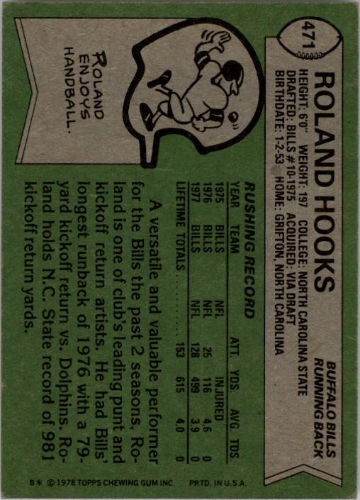 1978 Topps #471 Roland Hooks RC back image
