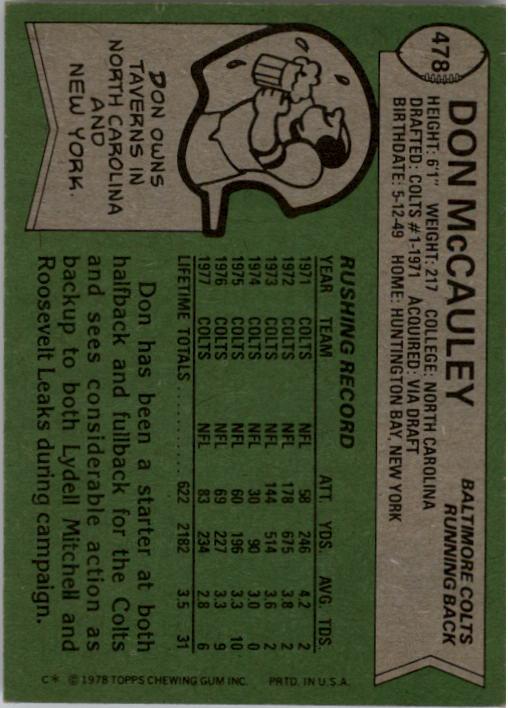 1978 Topps #478 Don McCauley back image