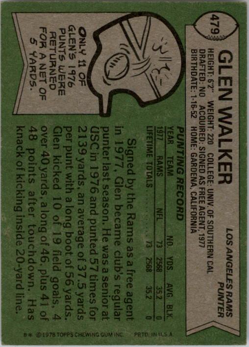 1978 Topps #479 Glen Walker RC back image