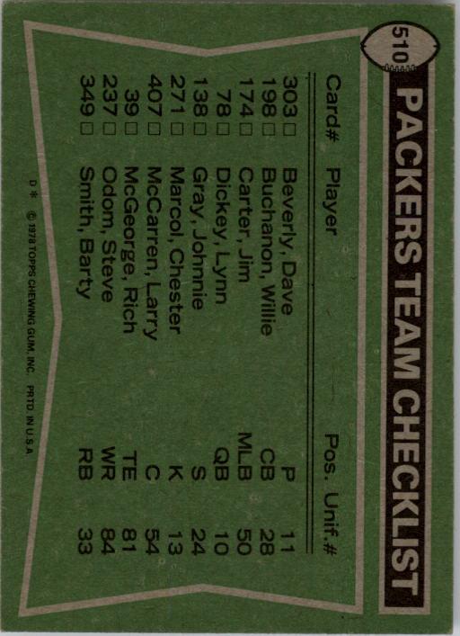 1978 Topps #510 Green Bay Packers TL/Barty Smith/Steve Odom/Steve