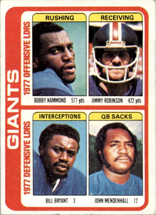1978 Topps #518 New York Giants TL/Bobby Hammond/Jimmy Robinson/Bill Bryant/John Mendenhall/(checklist back)