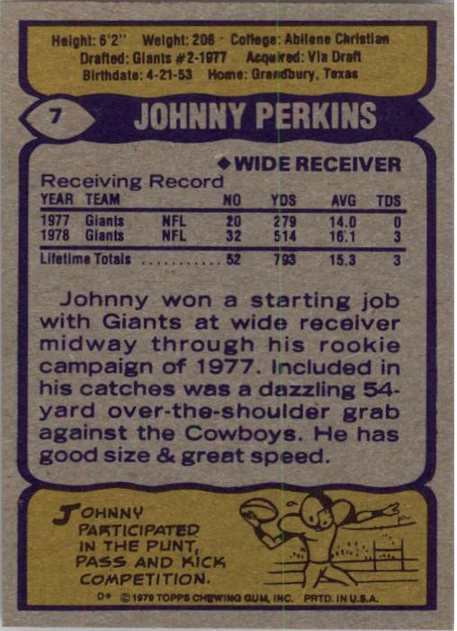 1979 Topps #7 Johnny Perkins back image