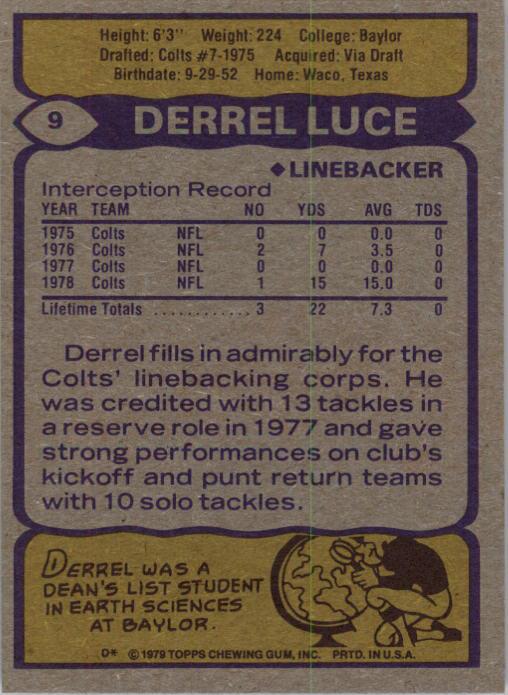 1979 Topps #9 Derrel Luce back image