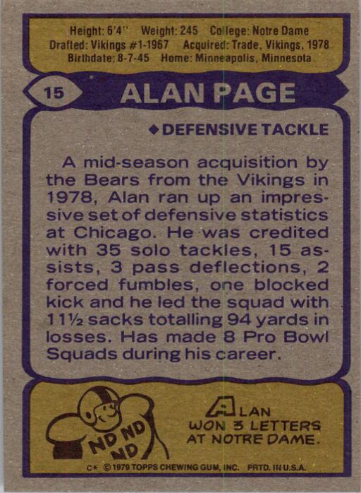 1979 Topps #15 Alan Page back image