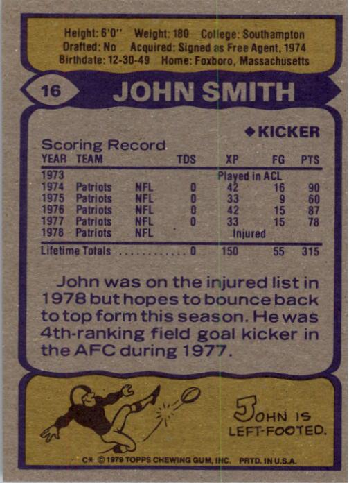1979 Topps #16 John Smith back image