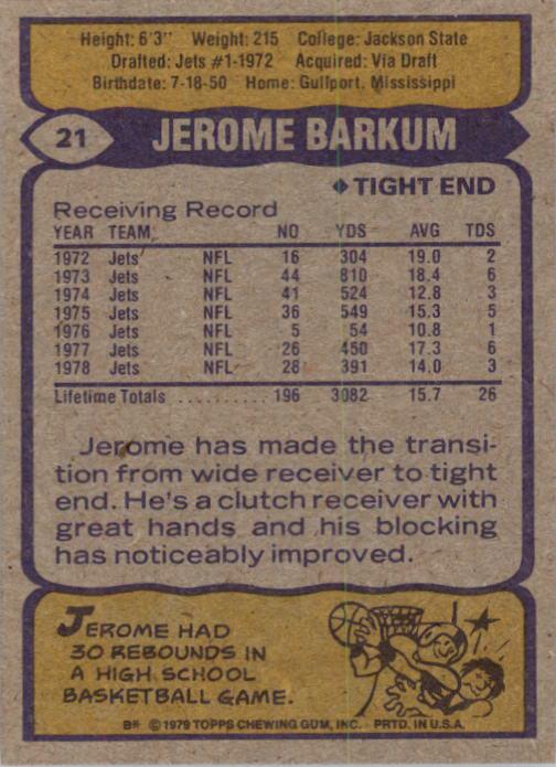 1979 Topps #21 Jerome Barkum back image