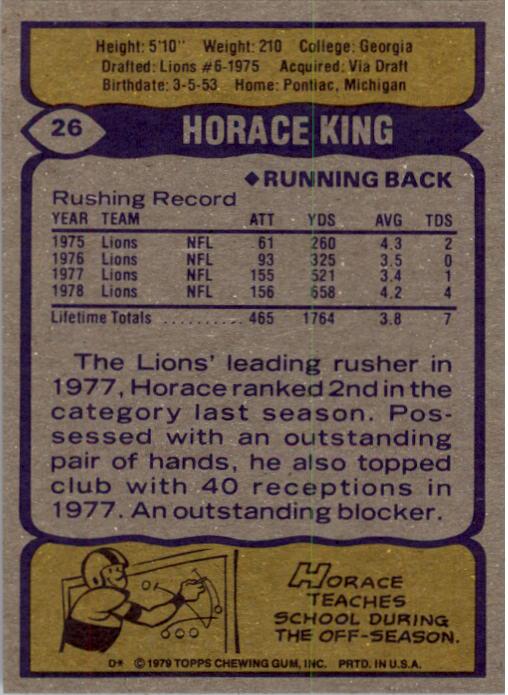 1979 Topps #26 Horace King back image