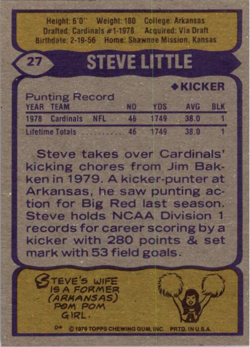 1979 Topps #27 Steve Little RC back image