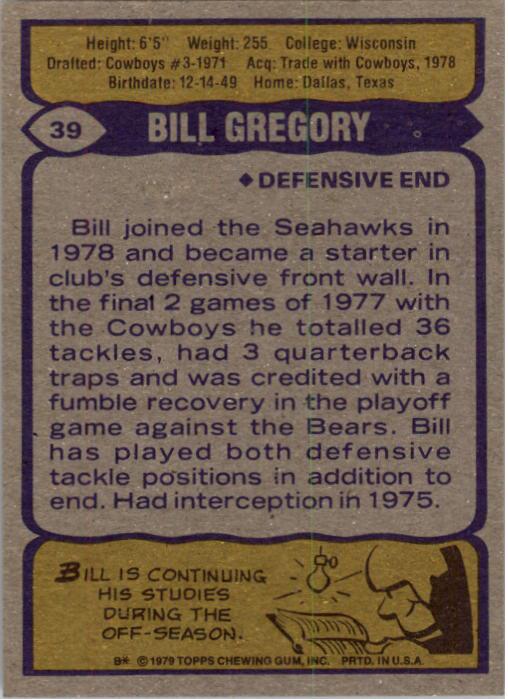 1979 Topps #39 Bill Gregory RC back image