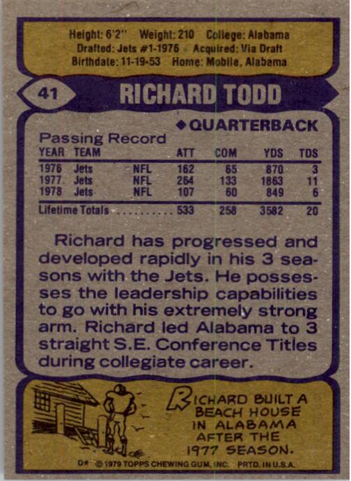 1979 Topps #41 Richard Todd back image