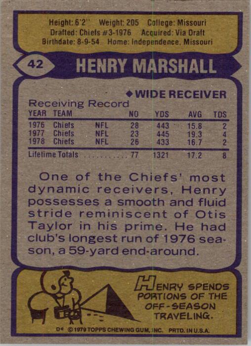 1979 Topps #42 Henry Marshall back image