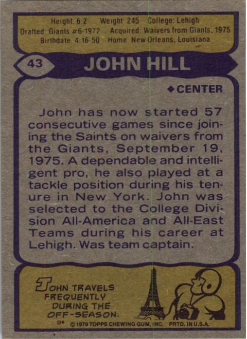 1979 Topps #43 John Hill back image