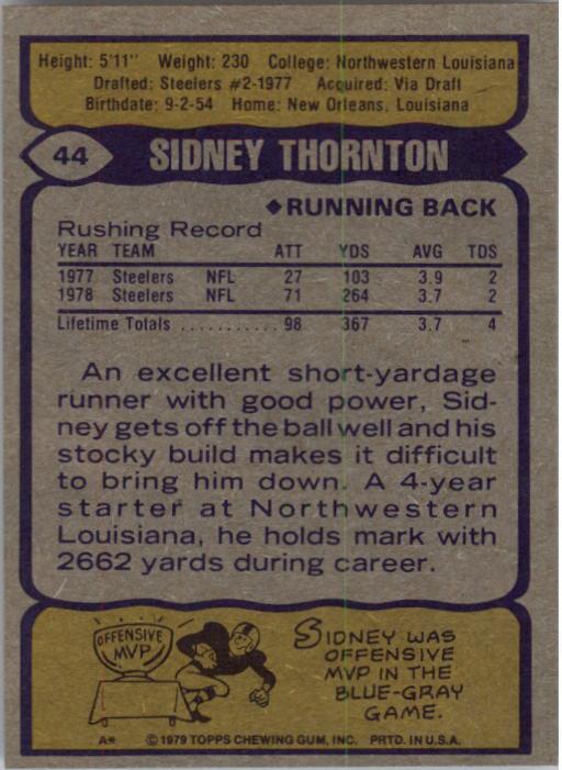 1979 Topps #44 Sidney Thornton RC back image
