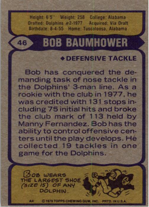 1979 Topps #46 Bob Baumhower back image