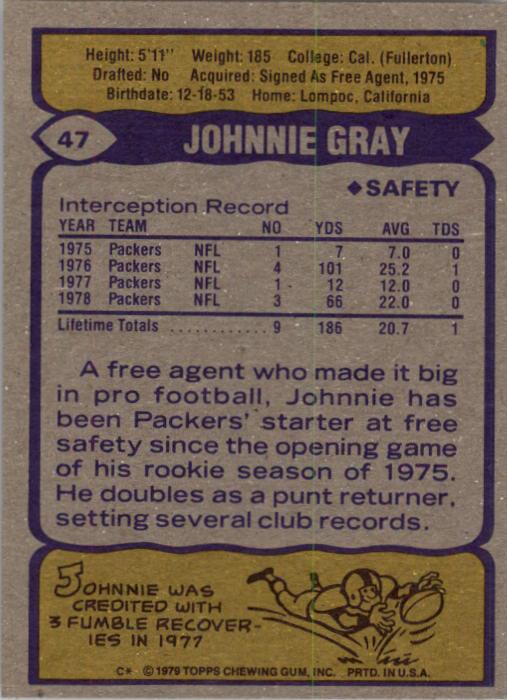 1979 Topps #47 Johnnie Gray back image